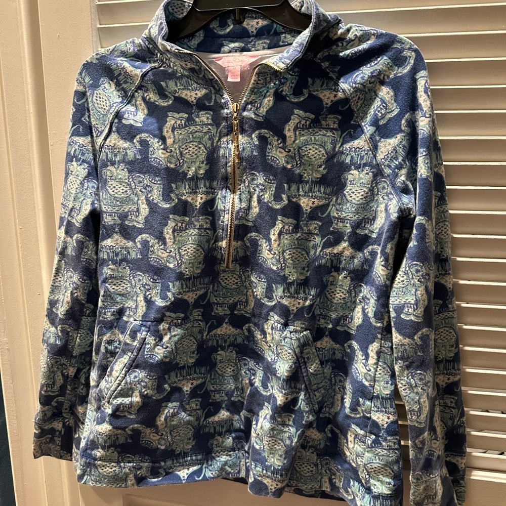 Lilly Pulitzer Women's Blue Elephant Half Zip Pullover Sweatshirt